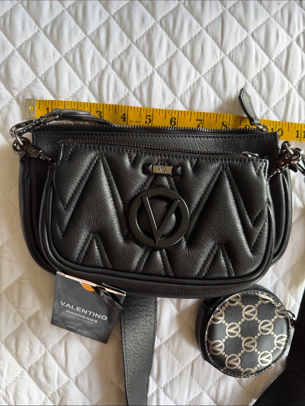 Valentino Black Quilted V-Logo Crossbody Bag with Coin Pouch